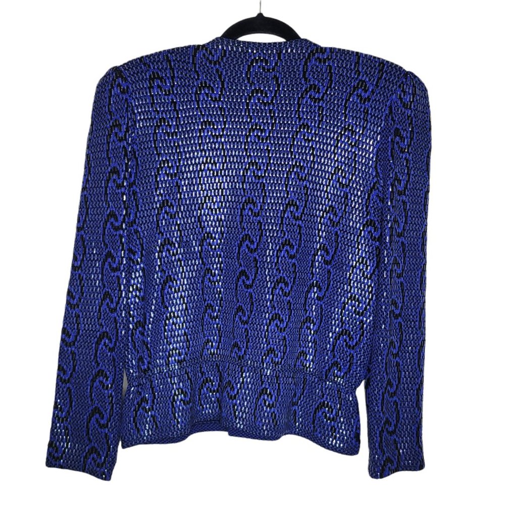 St. John by Marie Gray Blue Black Chain-link Blouse with Shoulder Pad Buttons 12 - Picture 4 of 5